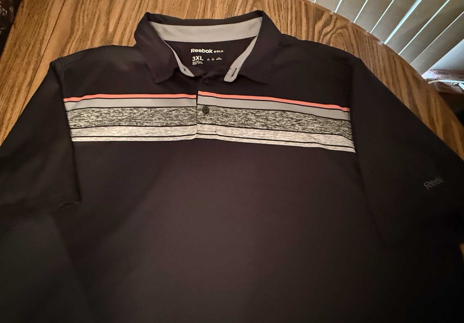 Reebok Golf Men's 3XL Polo Shirt Black Gray Pink Striped Short Sleeve