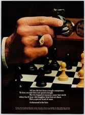 De Beers Diamonds Ring Gold Chess Player Fashion Wall Art Vintage Print Ad 1970s
