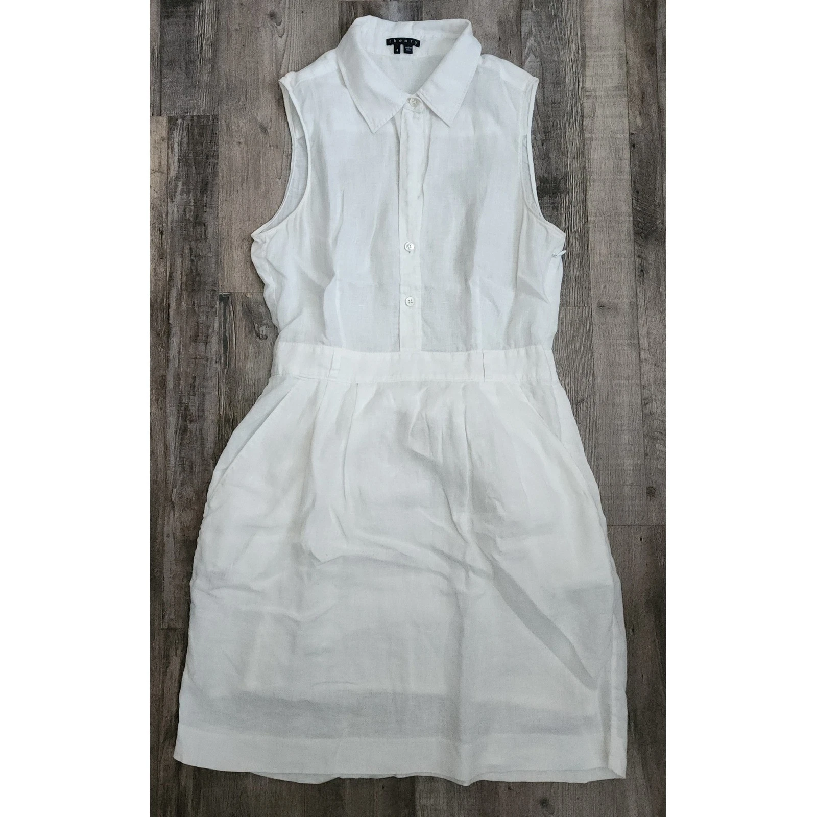 Theory Linen Sleeveless Shirt Dress Womens 4 White Button Front Mini Pocket
Opens in a new window or