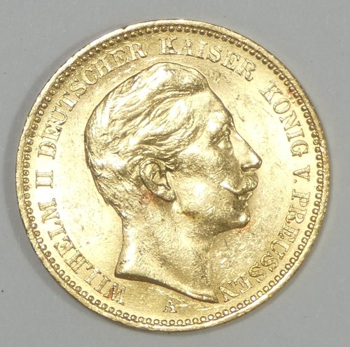 1898-A ALEMANIA PRUSIA Guillermo II ORO 20 marcos bonito BRILLANTE SIN CIRCULAR AGW 012304