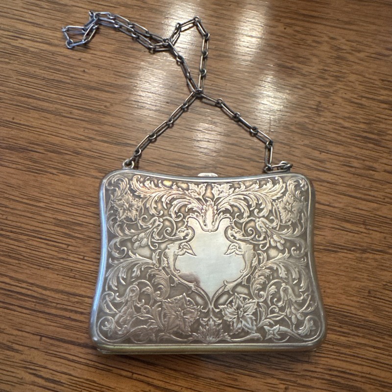 Antique Sterling Silver Coin Purse Compact Floral Scroll 95g