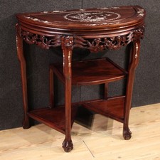 Console chinoise meuble demi-lune table en bois marqueté orientale 20ème siècle