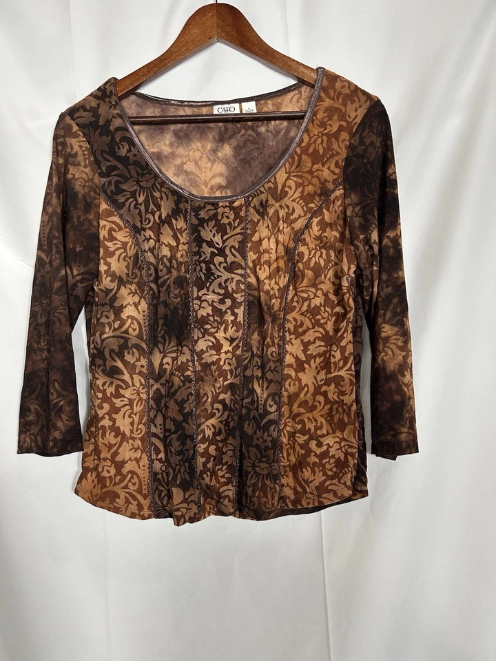 Top Cato Mujer Marrón Terciopelo Burnout Marrón Boho Bosque Hada Capricho Talla L Foto 3 de 4