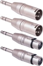 1/4" TRS to XLR Adapter 4 Pack, 2 Pack Male and Female 6.35mm, Silver