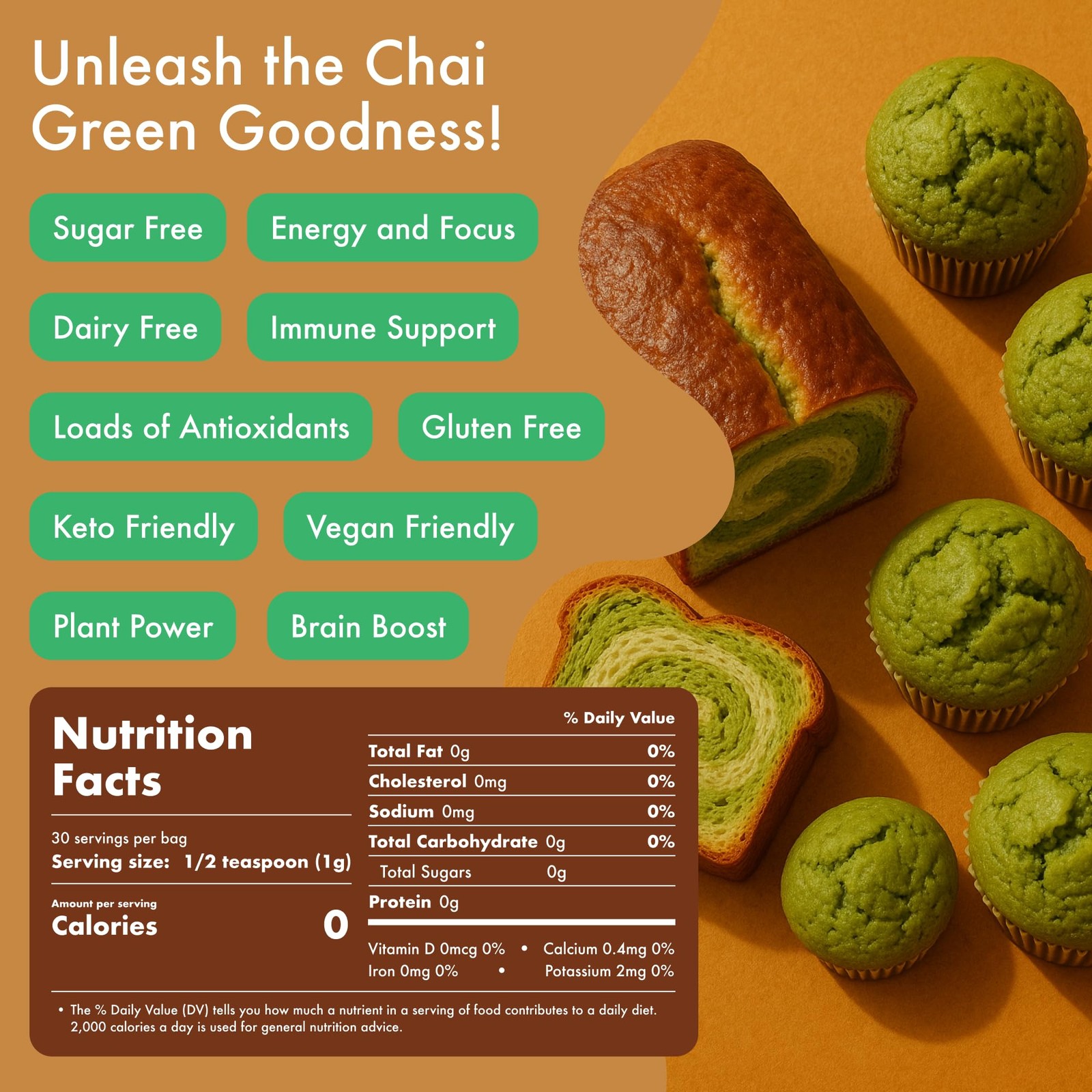 Caff Off Decaf Chai Matcha Green Tea Powder From Japan &ndash; 1.06 oz / 30 g &ndash; Wit...