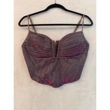 Akira Purple Glitter Corset Crop Top Metallic Sweetheart Pleated Bodice XL