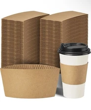 RACETOP 100 Pack Paper Coffee Cup Sleeves, Fits 12 oz - 24 12 oz, Brown 