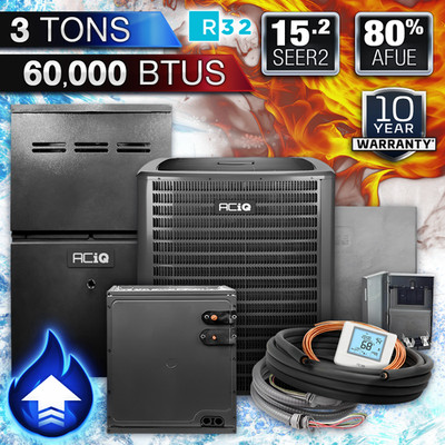 ACiQ 3 Ton 15.2 SEER2 60000 BTU 80% R32 AC & Upflow Gas Furnace Split System