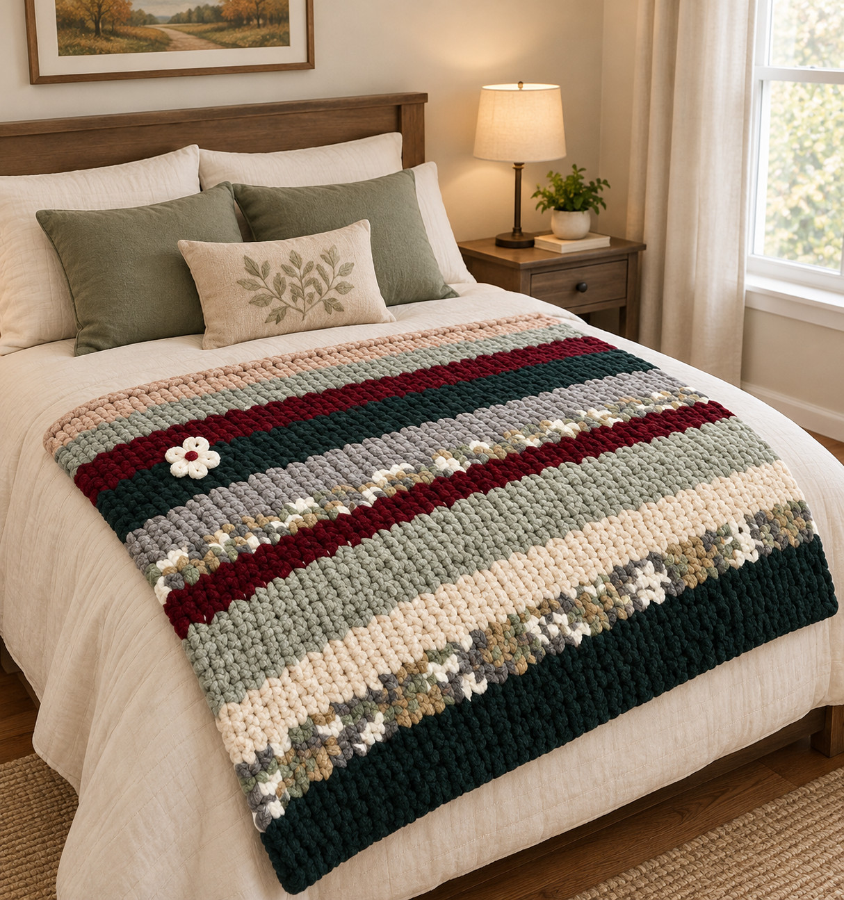 Handmade Chenille Chunky Blanket in Multi-Color Yarn