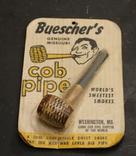Vintage Buescher's Tobacco Smoking Cob Pipe w/ Black Acrylic Stem Made in USA