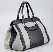 $1995 Chloe Made in Italy Alice Black & Grey Colorblock Leather Large Tote Bag