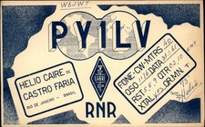 QSL radio card PY1LV 1961 Rio de Janeiro Brazil Globes Clouds Diamond
