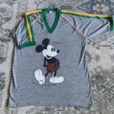 Vintage Mickey Mouse Tshirt Walt Disney Single Stitch Ringer V-neck Adult XL 80s