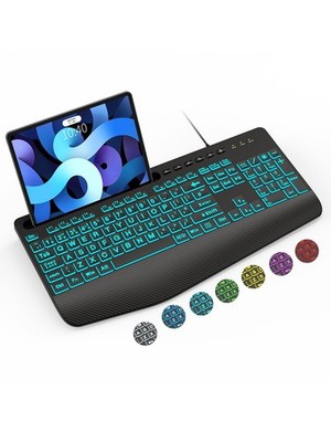 K21 Pro Large Print Backlit Keyboard, Wired USB Computer Keyboards with 7-Col...