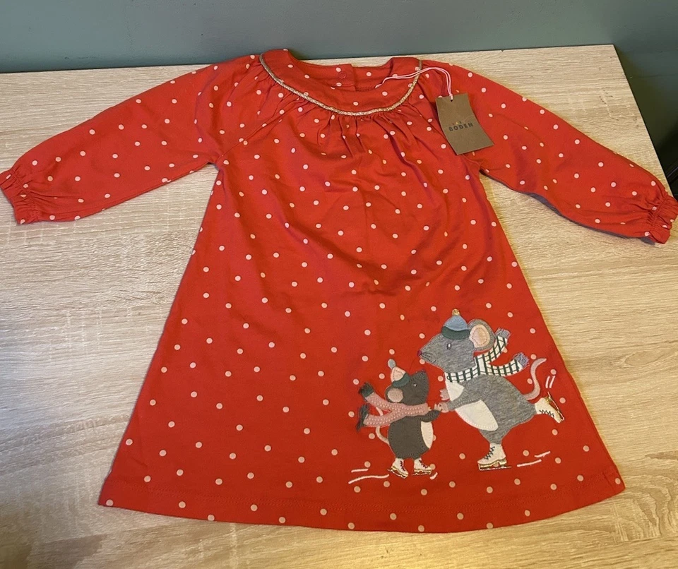 NOVO Vestido Baby Boden Meninas Ratos Vermelhos 18-24M Natal Feriado Novo com etiquetas - Imagem 3 de 4