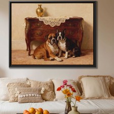 Oil Painting Dog Boxer Canvas Print Cute Dog Framed Print Living Room Decor