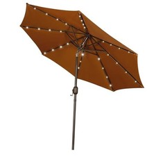 9 ft Solar Umbrella 32 LED Lighted Patio Umbrella Table Market Umbrella Brown