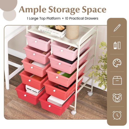 10-Drawer Rolling Storage Cart Tools Scrapbook Paper Organizer Pink Gradient - Picture 9 of 10