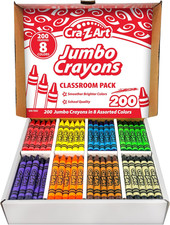 Jumbo Crayon Bulk Class Pack 200Ct 8 Assorted Colors, 25 Jumbo Crayons in Each C