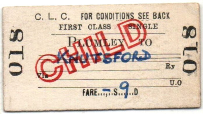 Cheshire Lines (CLC) Eisenbahnticket Plumley U.O nach Knutsford