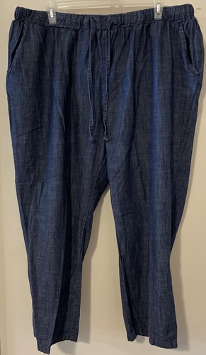 Woman Within Size 30w Blue Denim-Style Elastic-Waist Pull-On Cotton Pants! M829