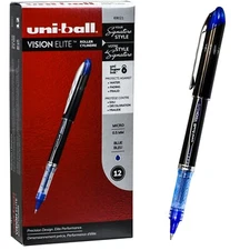 Uni-ball Vision Elite 69021 Blue Ink 0.5mm Micro Point Rollerball Box of 12 Pens