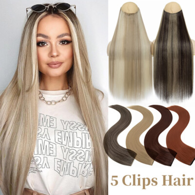 One Piece Half Full Head Hairpiece Clip In Real AS Human Thick Hair Extensions