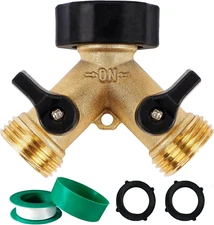 Garden Hose Splitter 2 Way, Heavy Duty Brass Connector Tap Splitter, Y Splitter