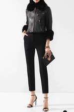 Dolce & Gabbana Jacket Black Leather Racoon Fur Coat Blazer Leopard 42it Uk10 M