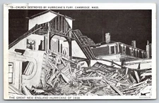 Disaster~Church Destroyed By Hurricane Cambridge MA B&W~Vintage Postcard