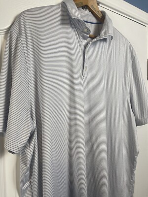 johnnie-O Men's 2XL XXL Blue White Striped Stretch Golf Performance Polo Shirt