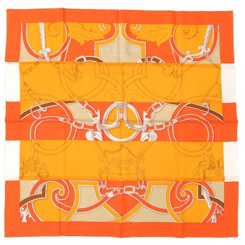 Hermes Carre 90 L'INSTRVCTION DV ROY silk scarf Orange Unused W/Box
