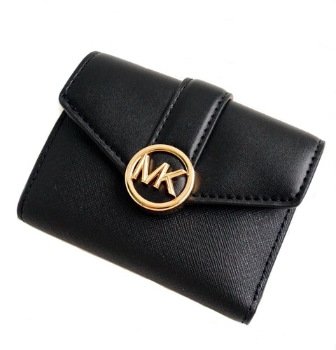 Michael Kors Portemonnaie Geldbörse Geldbeutel Carmen MD Flap Blfld Schwarz neu - Photo 3 sur 10