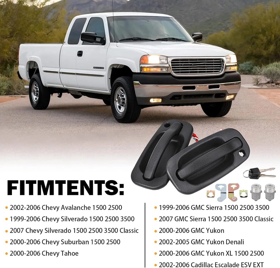 Front Door Handle & Lock Cylinder For 2001-2006 Chevy Silverado Sierra 1500 2500 - Image 3 of 4