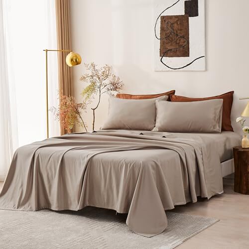 100% Cotton 1000 Thread Count Sheet Set Bed Sateen Weave Long King Basic Taupe - Picture 7 of 8