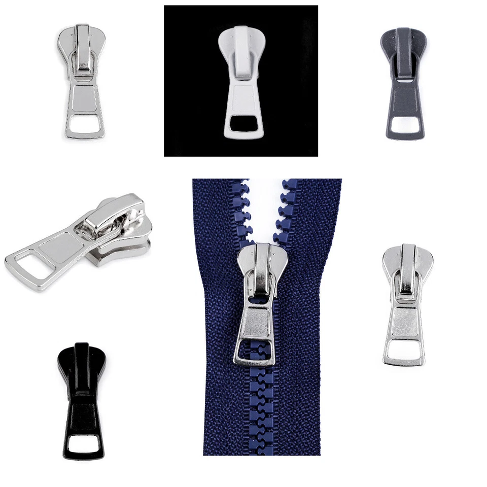 MARKENLOS 3) 1 x Schieber Zipper Metall 8 mm Autolock Reißverschluss Profil Krampe endlos