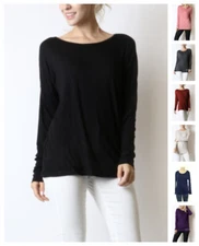 COMFY WOMEN DROP SHOULDER LOOSE FIT TOP TUNIC LONG SLEEVE STRETCH MISSY S M L