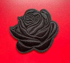 Embroidered Rose Iron-On Patch - 3in  Red Black Yellow Rainbow Purple, White