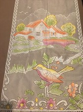 1 rideau brise-vue blanc maison oiseau hauteur 152 cm (+ franges) largeur 61 cm