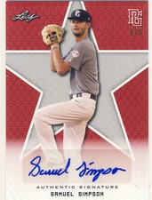 SAMUEL SIMPSON 2020 Leaf Perfect Game PG Red AUTO /5 SOUTH CAROLINA USC