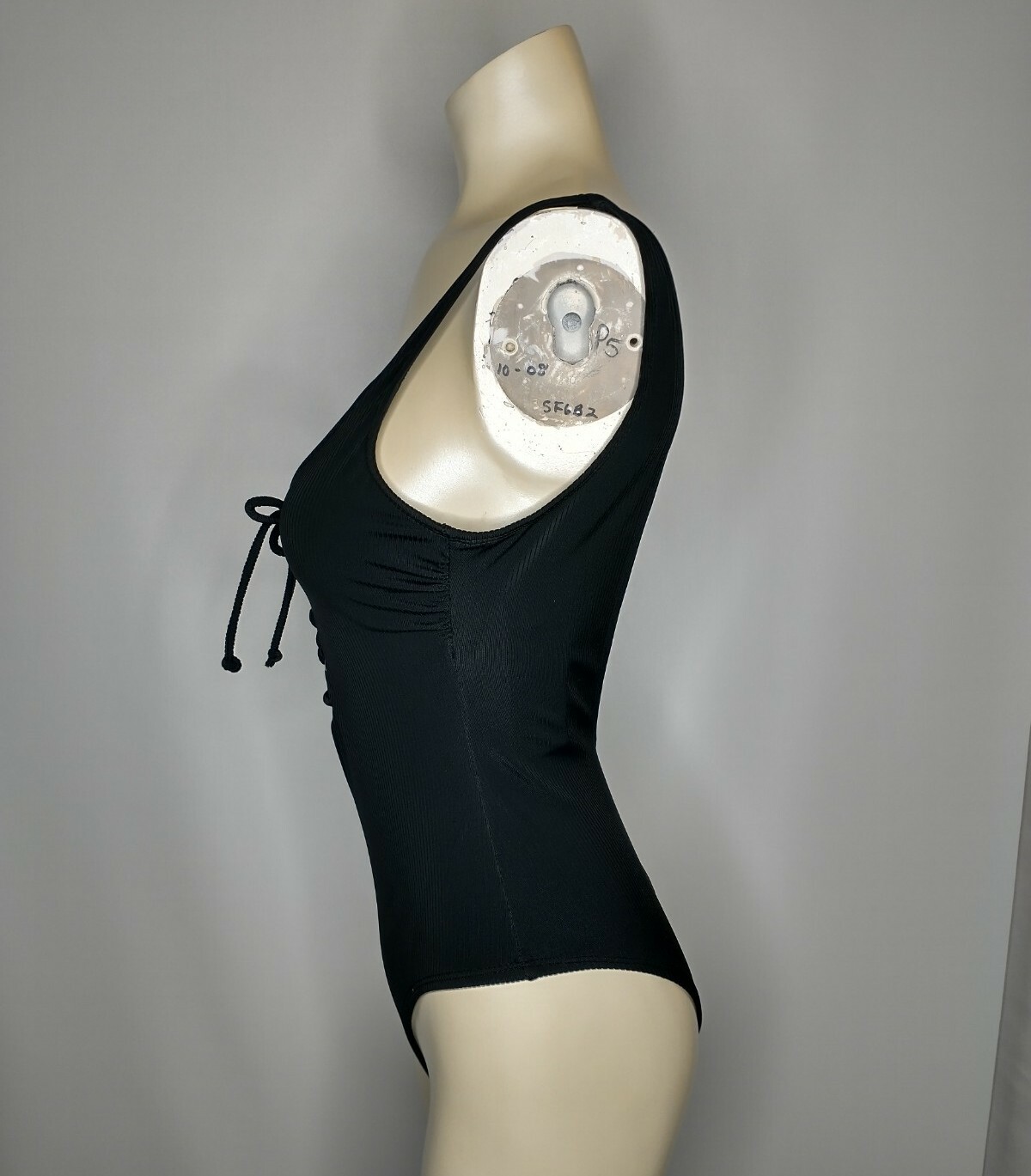 California Waves Cheeky Black Ribbed Lace-Up One Piece Swimsuit Size S New