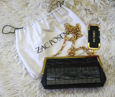 New!  Zac Posen  Leather And Acrylic Panel Black Clutch Msrp $895