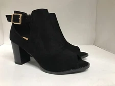 Top Moda Lemie 1 Cut Out Chunky Black Suede Womens Heels Size 9