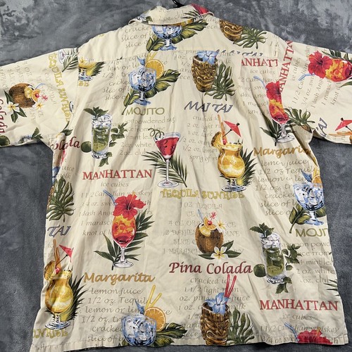 Go Barefoot Mens Large Hawaiian Shirt Tropical Mix Drinks Pina Colada Tiki - Picture 2 of 8