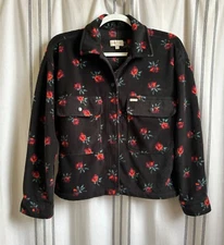 Brixton Women's Bowery Jacket Shacked Arctic Fleece Black with Roses Size XS 
