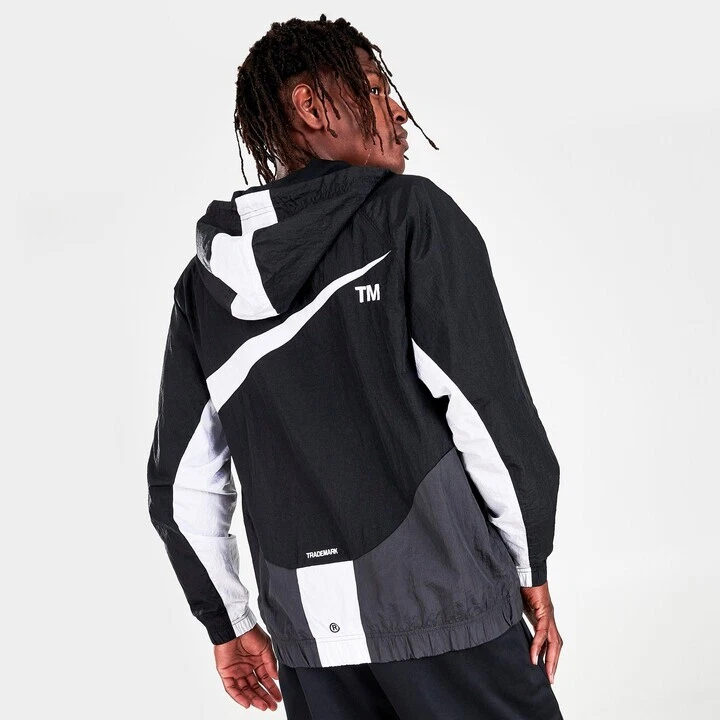 Giacca da uomo Nike taglia L grande Swoosh frangivento in tessuto foderata nera