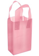 Pink Frosted Plastic Handle Bags Gift Party Merchandise Retail 5x3x7 Lot 100