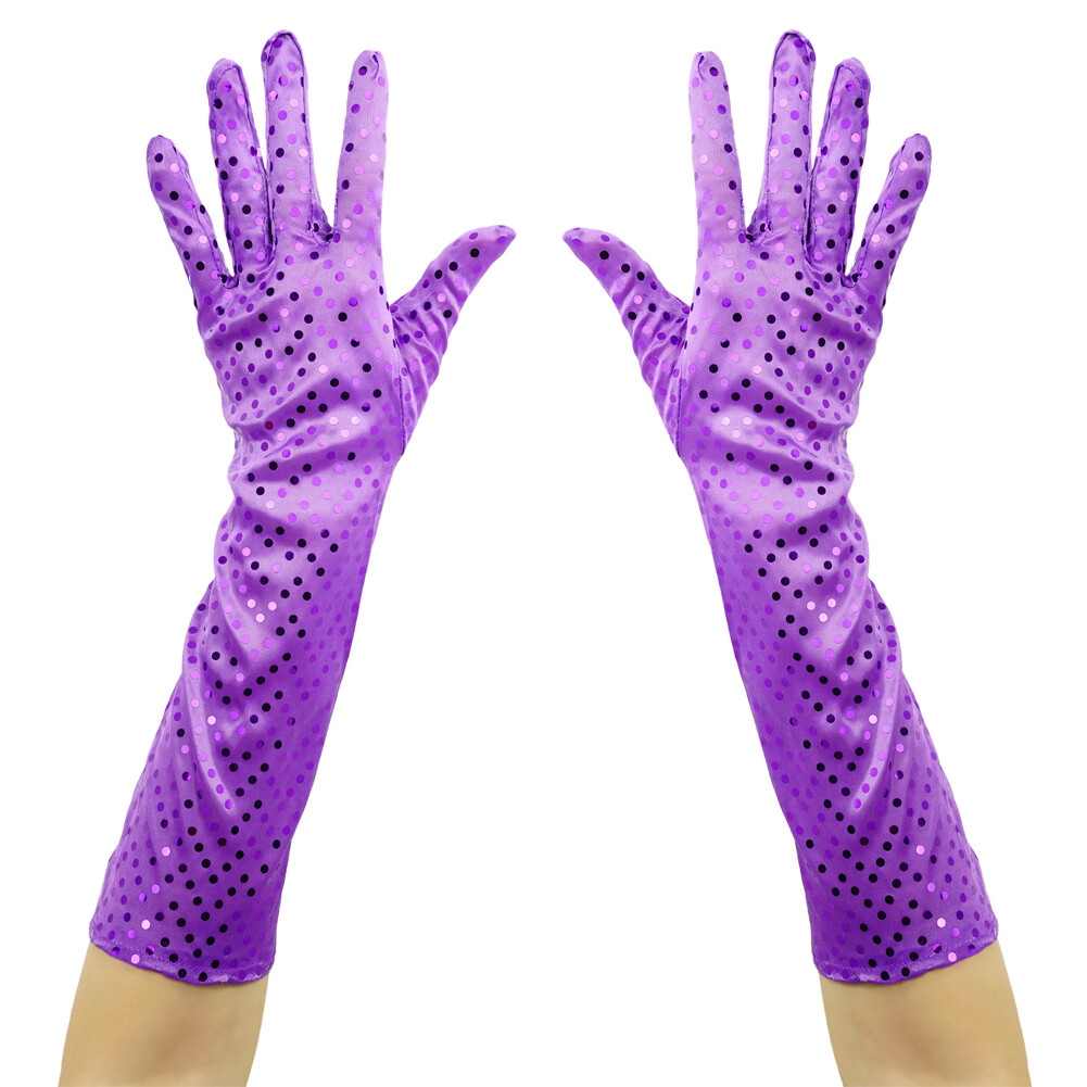 Purple Shiny Sequin Gloves Prom, Bridal Wedding, Cosplay Costume