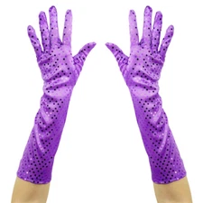 Purple Shiny Sequin Gloves - Prom, Bridal Wedding, Cosplay Costume, Dance, Party