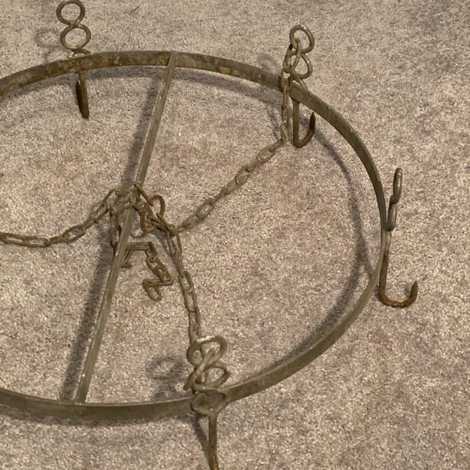 ANTIQUE FRENCH KITCHEN HOOKS WROUGHT IRON NICKEL PLATE POT RACK MEAT HOOK - Image 4 of 4